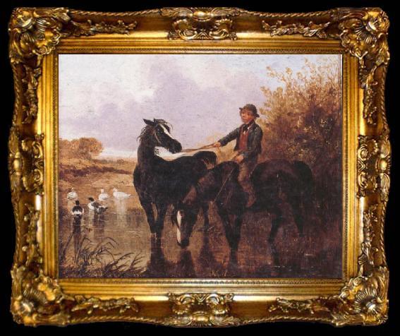 framed  John Frederick Herring Watering The Horses and Farmyard Companions:a Pair of Paintings, ta009-2